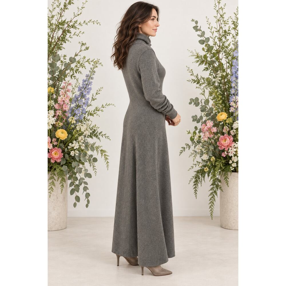 Ralph Lauren Women 100% Cashmere Gray Cowlneck Long Sleeve Midi Sweater Dress L - Picture 8 of 13